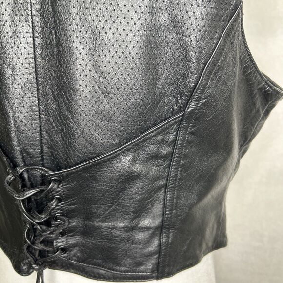 Harley Davidson Women's Leather Black Vest Lace Up Back - Picture 14 of 16